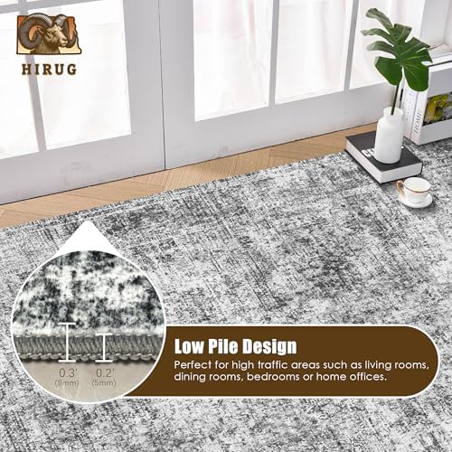 Washable Area Rug 3' x 5 ' Vintage Traditional Persian Mat - Foldable Distressed Non-Slip Machine Washable Carpet for Living Room Bedroom Kitchen Home Decor - Graphite and Mist - Image 5