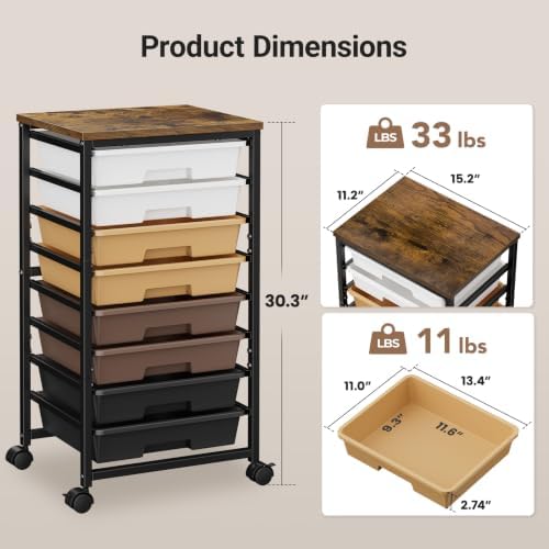 Pipishell Rolling Cart with 5 Drawers, Craft Storage Cart, Khaki Gradient - Image 4
