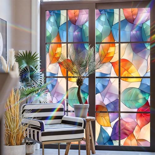 Stained Glass Window Privacy Film Static Cling - Rainbow Glass Decorative Sun Blocking Window Covering, Non-Adhesive Removable Stickers for Home & Office, 17.5" x 39.3" - Image 3