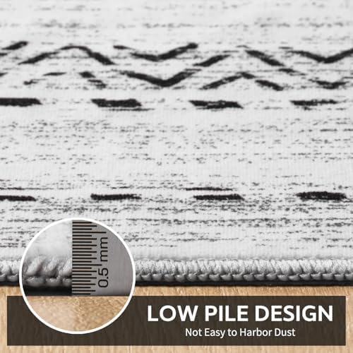 Small Area Rug-2x3 Entryway Rug Non Slip Washable Low Pile Indoor Door Mat Neutral Distressed Boho Moroccan Entrance Rugs Carpet for Bedroom Kitchen Powder Room Front Porch Bathroom, Black - Image 4