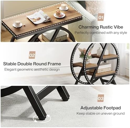 Tribesigns End Table Set of 2, 3-Tier Narrow Sofa Side Table with Storage for Living Room, Wood End Table with Geometric Metal Frame, Industrial Nightstand and Bedside Table for Bedroom, Light Brown - Image 7