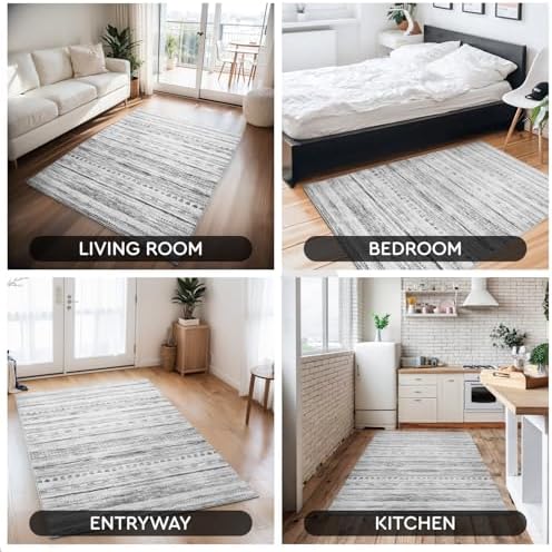 3x5 Area Rug Machine Washable Non Slip Rug Distressed Neutral Moroccan Boho Rug Ultra Soft Indoor Rugs for Bedroom Living Room Entryway Kitchen Foyer Bedside, Black - Image 6