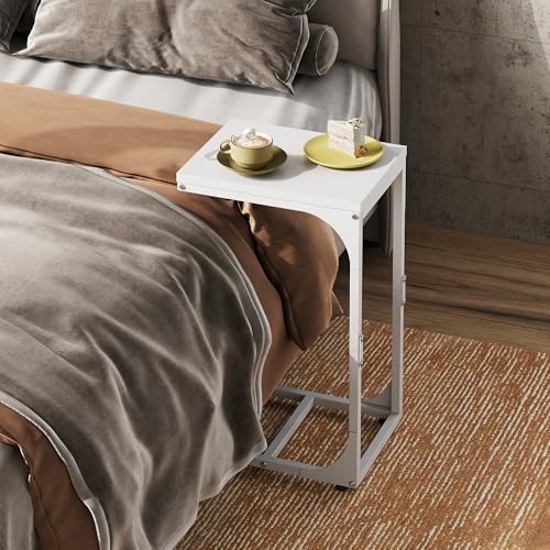 WLIVE C-Shaped End Table Set of 2, Small Couch Side Tables with Metal Frame, Sofa Table TV Tray for Living Room, Bedroom, White - Image 6