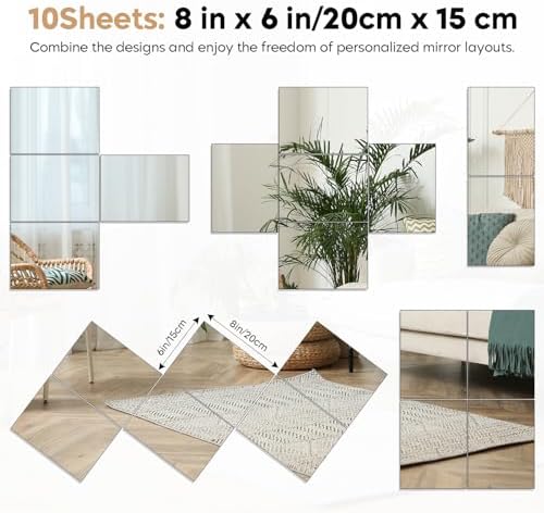 8"x6" Self Adhesive Acrylic Mirror Tiles 10 Pcs Flexible Non Glass Sheets - Image 2