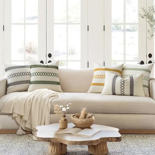 MIULEE Set of 2 Moss Green Boho Decorative Lumbar Pillow Covers 12x20 Inch - Image 2