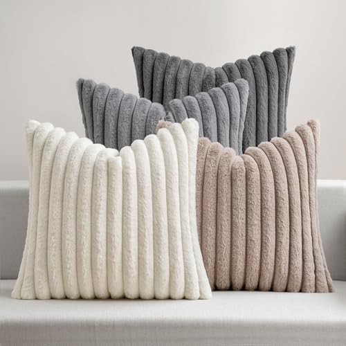 MIULEE Faux Fur Plush Decorative Throw Pillow Covers 20x20, Grey Taupe by MIULEE