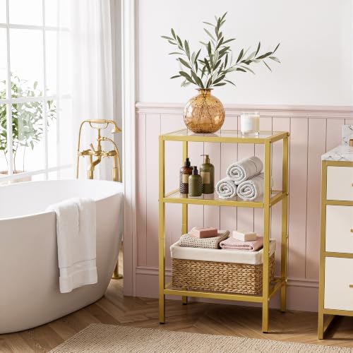 Glass Side Table, Tempered Glass End Table, 3-Tier Nightstands with Open Shelves, Small Coffee Table with Modern Style, Accent Table Small Table Sofa Table for Living Room, Bedroom, Gold - Image 6