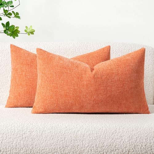 MIULEE Soft Chenille Lumbar Throw Pillow Covers Coral Red 12x20 Pack of 2 by MIULEE