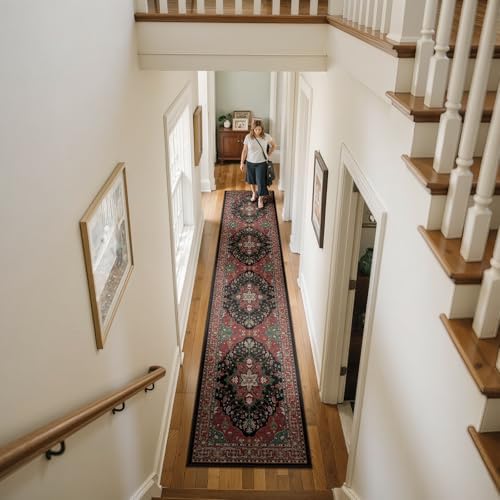 RELEANY Washable Area Rug, Runner 2'x10', Red/Black - Image 2