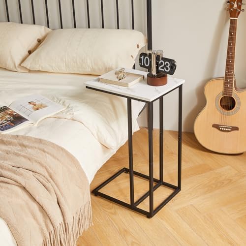 Aibiju Side Table Small End Table C Shaped, Slide Under Laptop Desk for Couch, Living Room Side Table, TV Trays for Eating on Couch, Faux Marble+Black YD-TM051B - Image 6