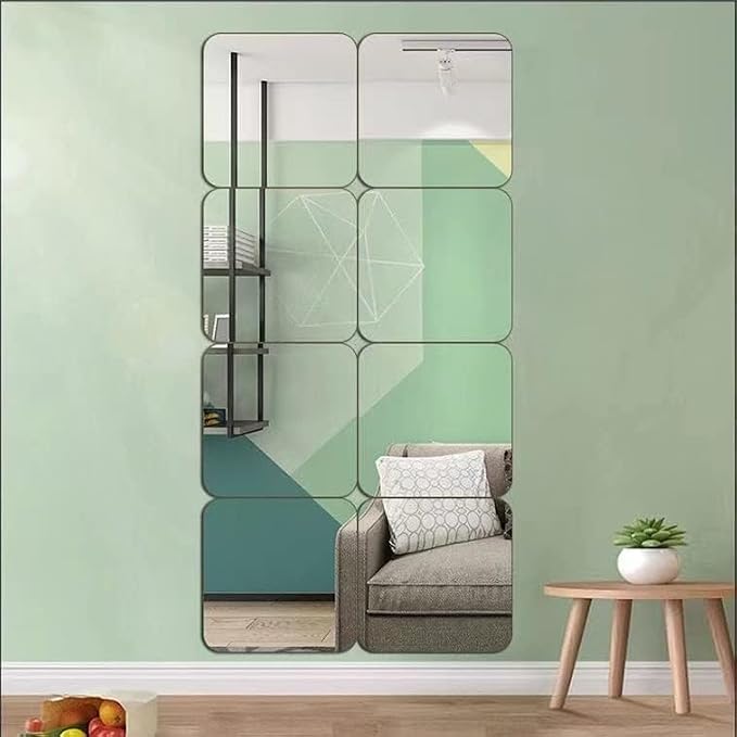 JEOYOO Full Length Wall Mirror Tiles, 8'' x 8'' x 8 PCS, Frameless Full Body Mirror Tiles for Bedroom,shatterproof Non Glass Mirrors Wall Mounted for Home Gym, Over The Door,Gift Ideas - Image 2