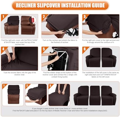 VANSOFY Stretch Recliner Couch Cover, Slipcover, Chocolate, 3 Seater - Image 4
