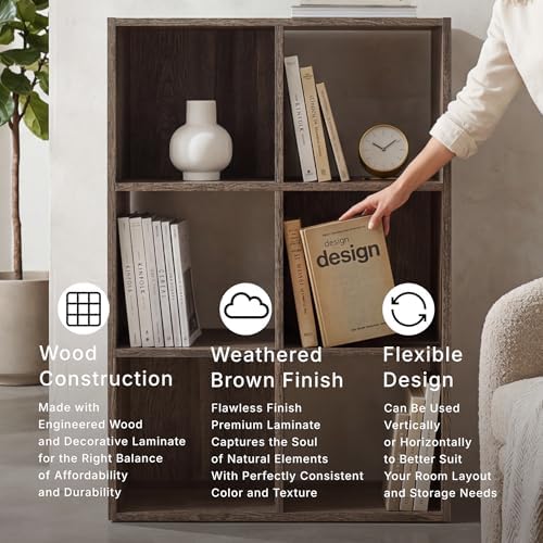 Signature Design by Ashley 6 Cube Storage Organizer, Brown Bookshelf - Image 5