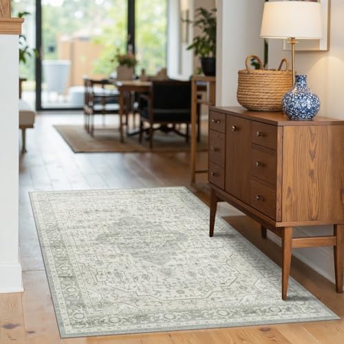 Rugxara 3x5 Entryway Rug,Green Vintage Boho Bedroom Area Rug - Image 3