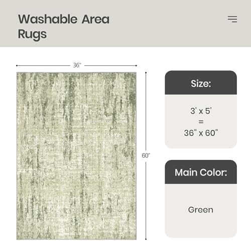 Valenrug 3x5 Rug Non Slip, Abstract Washable Entryway Rug for Bedroom Green - Image 2