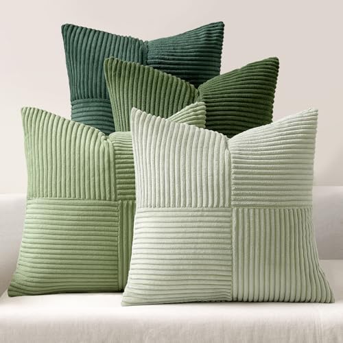 MIULEE Spring Green Decorative Throw Pillow Covers 22x22 Inch Set of 4 Boho Farmhouse Cushion Covers Mordern Nordic Pillow Cases Soft Corduroy Gradient Home Decor for Couch Sofa Living Room Bed by MIULEE