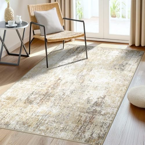 RELEANY Washable 3'x5' Abstract Area Rug for Living Room Neutral Brown by RELEANY