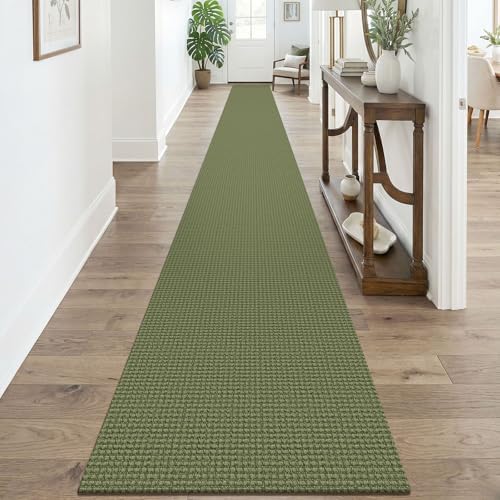 KOZYFLY Braided 2x20 Runners Rugs for Hallway, Extra Long Washable Runner Rug, Woven Non Slip Kitchen Runner, Cotton Entryway Rug, Floor Carpet for Entry, Aisle, Hall, Olive Green/Earthy Green by KOZYFLY