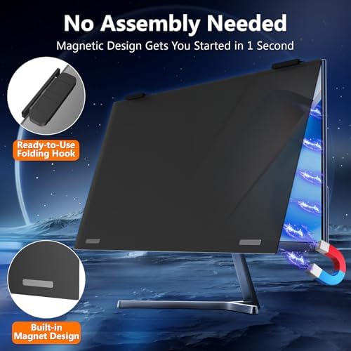 Magnetic Privacy Screen Filter 24 Inch for Frameless Monitor Computer Thin Bezel 16:9 Widescreen, Hanging Removable Anti Glare Blue Light Privacy Shield Protector Eye Protection - Image 4