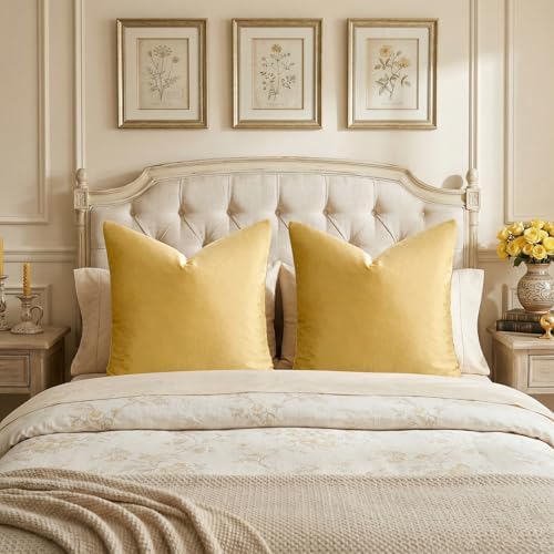 GIGIZAZA Yellow Velvet Pillow Covers 18x18 Decorative Pillows Pack of 2 - Image 6