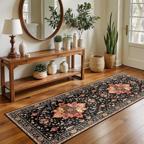 RELEANY Washable Area Rug, Runner 2'x5', Black/Colorful - Image 2