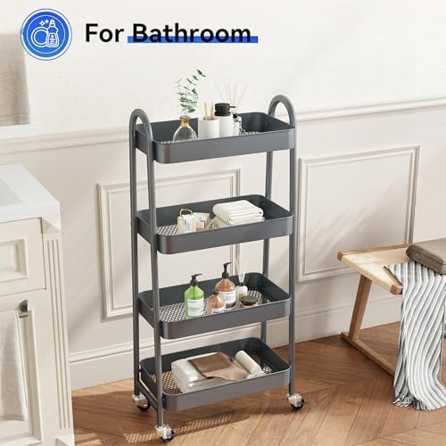 NEWBULIG 4-Shelf Metal Rolling Storage Utility Cart with Lockable Wheels - Image 5