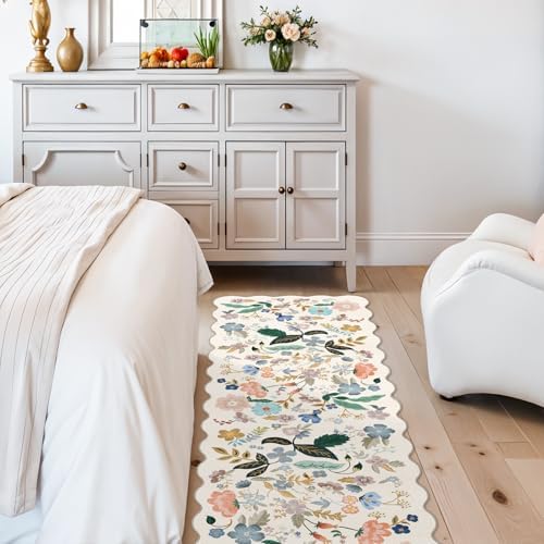 2x6 Washable Hallway Runner Rug: Floral Kitchen Rugs with Non-Slip Backing Vintage Low Pile Entryway Carpet for Living Room Bedroom Ultra Soft Water Resisitant Floor Mat for Bathroom Laudry(2x6,Cream) - Image 4