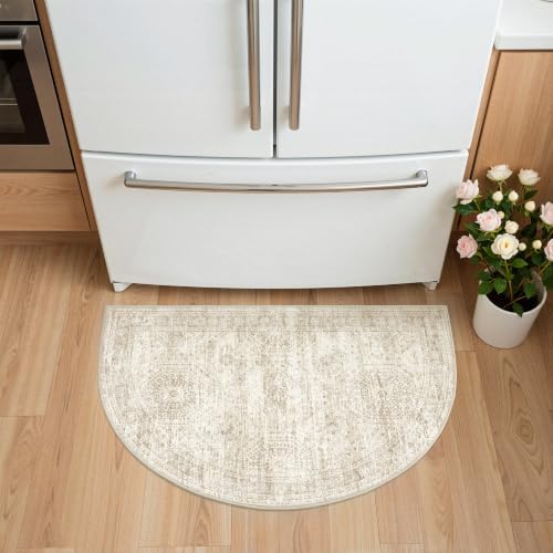 Soalmost Washable Half Circle Round Rug 2x3 Beige Small Half Moon Rug Entry - Image 4