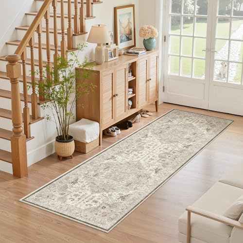 Madane Washable Runner Rug 2x6 Runners for Hallways Non Slip, Ivory/Brown - Image 3
