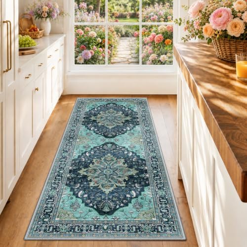 RELEANY Washable Area Rug, Runner 2'x6', Teal by RELEANY