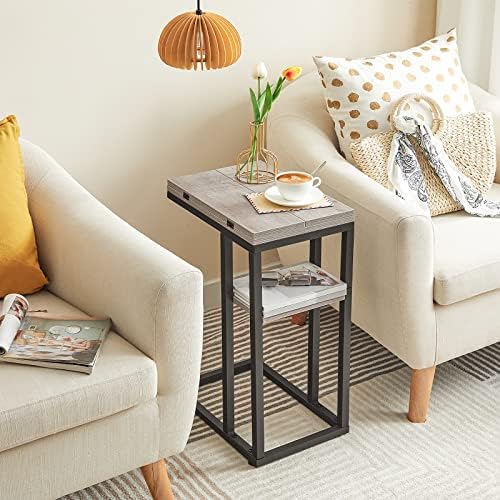 HOOBRO Foldable C Shaped End Table, C Shaped Side Table with Storage Shelf, Slide Under Couch Table for Sofa, Small Spaces, for Living Room, Bedroom, Easy Assembly, Greige BG29SF01 - Image 6