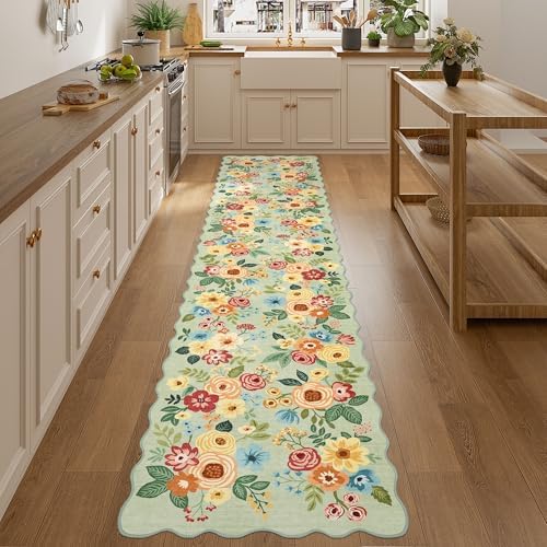 DUKINO 2.6x12 Washable Runner Rug, Floral Non Slip Long Kitchen Rug, Green - Image 7
