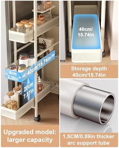 UMDONX 4-Tier Narrow Mobile Storage Cart with Pull-Out Baskets - Image 3