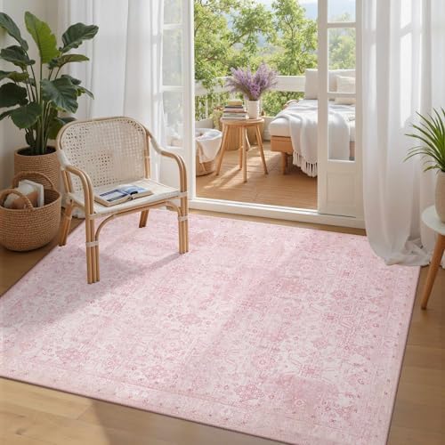 Rugxara Pink 3x5 Rug for Entryway Girls Nursery Bedroom Washable Area Rugs - Image 3