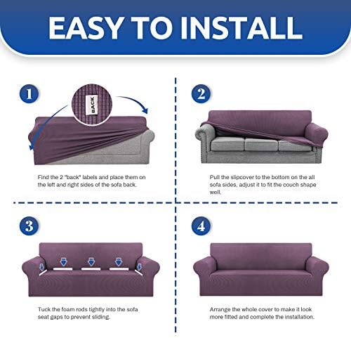 KEKUOU Stretch Couch Covers for Sofa, 3 Cushion Couch Slipcover,Dark Purple - Image 6