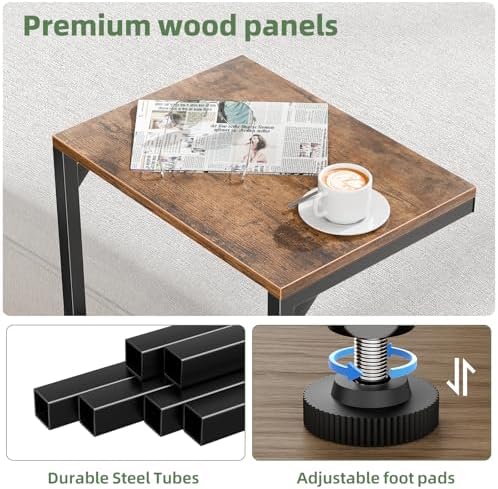 Simple Trending C Shaped Side Table, Small End Table Set of 2, TV Trays Sofa Couch Table for Living Room, Bedside, Rustic Brown - Image 6