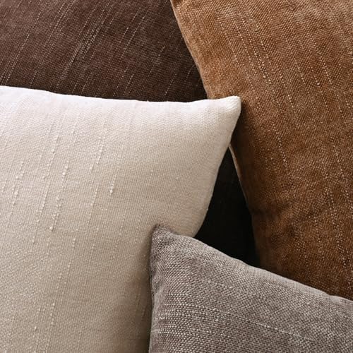 Set of 4 Soft Textured Decorative Throw Pillow Covers 22x22 Inch Cozy Farmhouse Cushion Cover Square Accent Pillow Cases for Bed Couch Sofa Living Room, Brown - Image 6