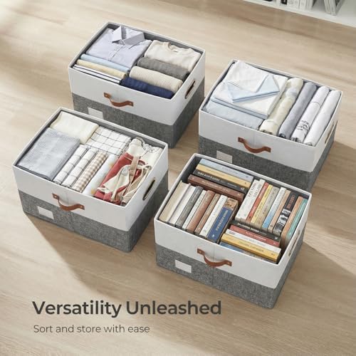 PRANDOM Storage Bins with Lids [3-Pack] Linen Fabric Foldable Storage Boxes Organizer Containers Baskets Cube with Cover for Bedroom Closet Office Grey&White (23.4X15.9X11.4) - Image 6