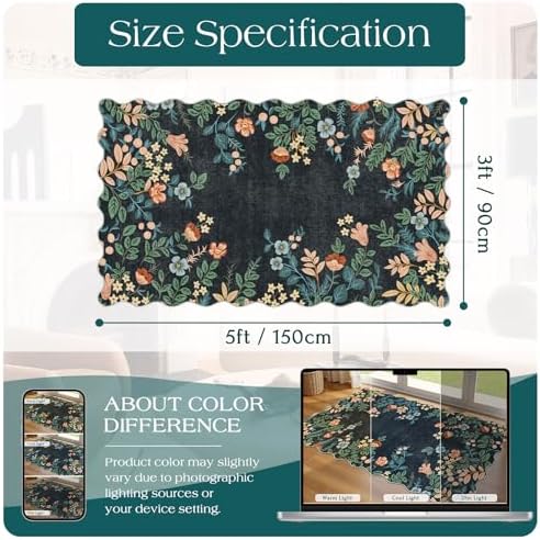 Dark Navy Floral Entry Rug - 3x5 Ft Washable Indoor Outdoor Mats for Front Door Porch Rug Non-Slip Spring Door Mat Boho Throw Rugs for Living Room Bedroom Entryway Kitchen Office Porch Decor - Image 6