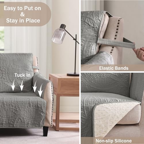 Large Gray Recliner Chair Covers, Quilted Décor Water-Repellent Lazy Boy Chair Covers, Pet Friendly Large Recliner Cover for Dogs Cats, Washable Couch Cover (Recliner 30", Cool Gray) - Image 3