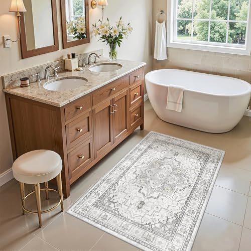 Madane Washable Area Rug 2x3 Small Entryway Rugs Non-Slip, Grey - Image 4
