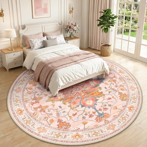 RELEANY Washable Area Rug, Round 10ft, Pink/Light Pink/Colorful - Image 2