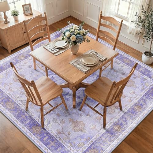 RELEANY Washable Area Rug, Square 7'x7', Purple by RELEANY