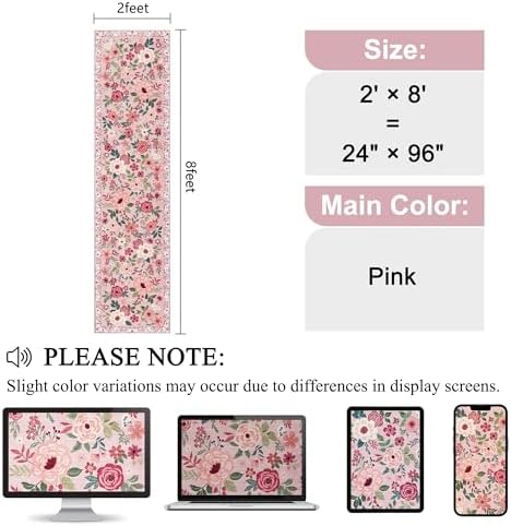 DUKINO 2x8 Runner Rug, Washable Runner Rug for Kitchen Non Slip, Pink - Image 2