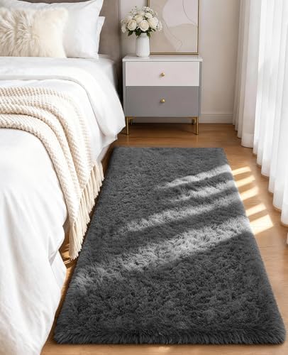 Ophanie Runner Rug for Hallway, 2x5 Upgrade Non-Slip Fluffy Soft Bedside Rugs, Bedroom Living Room Grey Shaggy Gray Carpet for Kids Girls Boys Dorm Nursery Home Decor Aesthetic - Image 5