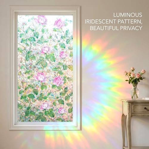 Pink Rose Stained Glass Rainbow Window Film Static Cling Tint 35x78.7in - Image 4