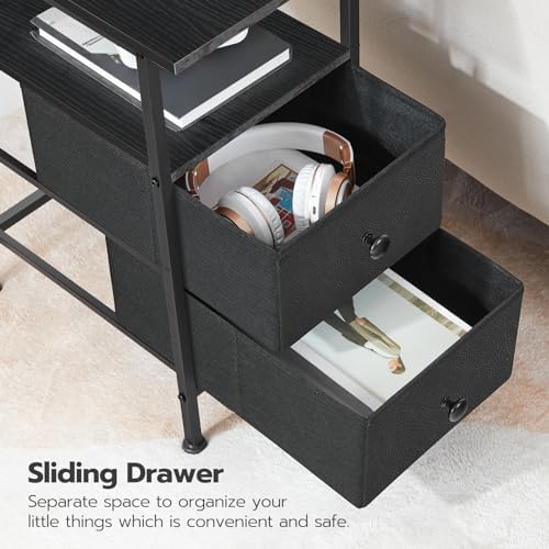 HOOBRO End Table with Charging Station, Narrow Side Table, Nightstand with 2 Non-Woven Drawers, Slim Sofa Side Table, for Small Spaces, Living Room, Bedroom, Black BB486UBZ01 - Image 5