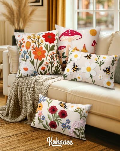 Embroidered Throw Pillow Cover 20x20 Inch, Flower Cluster - Image 6