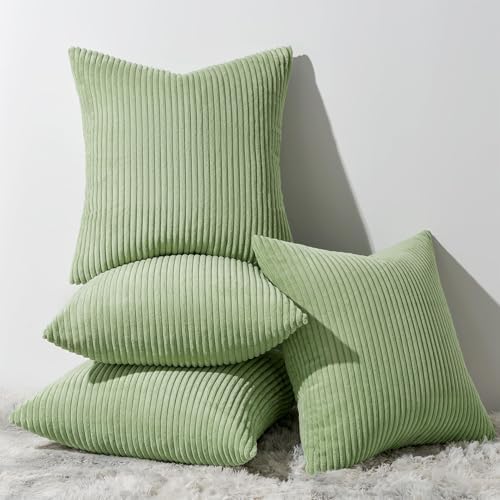 Topfinel Decorative Sage Green Throw Pillow Covers Cushion Cases, Set of 4 Soft Velvet Modern Double-Sided Designs Match for Home Decor, Pillow Inserts Not Included (18x18 inch) by Topfinel