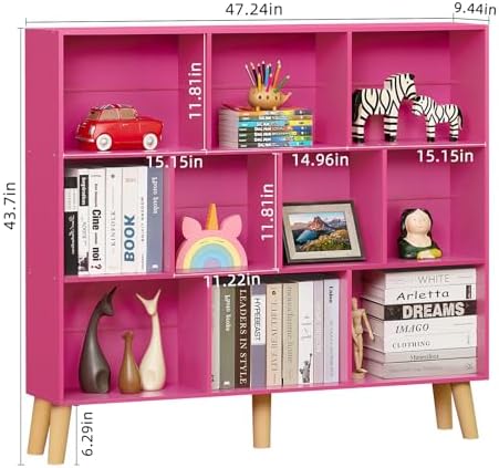 LEYAOYAO 10 Cube Bookshelf, Mid-Century Modern Book Shelf with Legs, Pink - Image 3